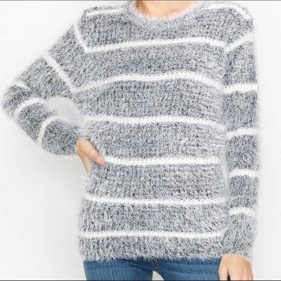 Black & White Lady Finger Fuzzy Sweater - Picture 1 of 5